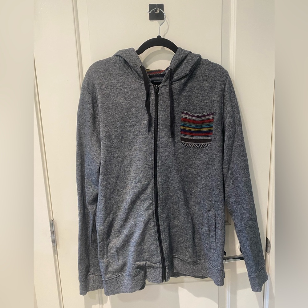 Gray Hooded Sweater with Patterned Pocket